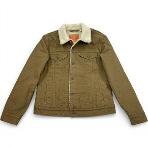 New Levi's Brown Denim Jean Sherpa Trucker Fleece Lined Jacket Men's Medium